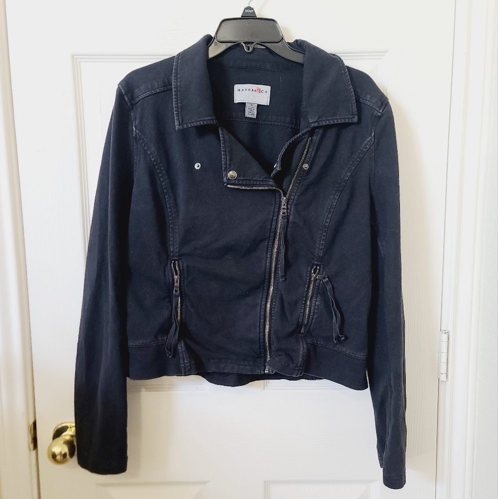 Marrakech Black Moto Cloth Zipper Asymmetrical Jacket Coat Anthropologie XL